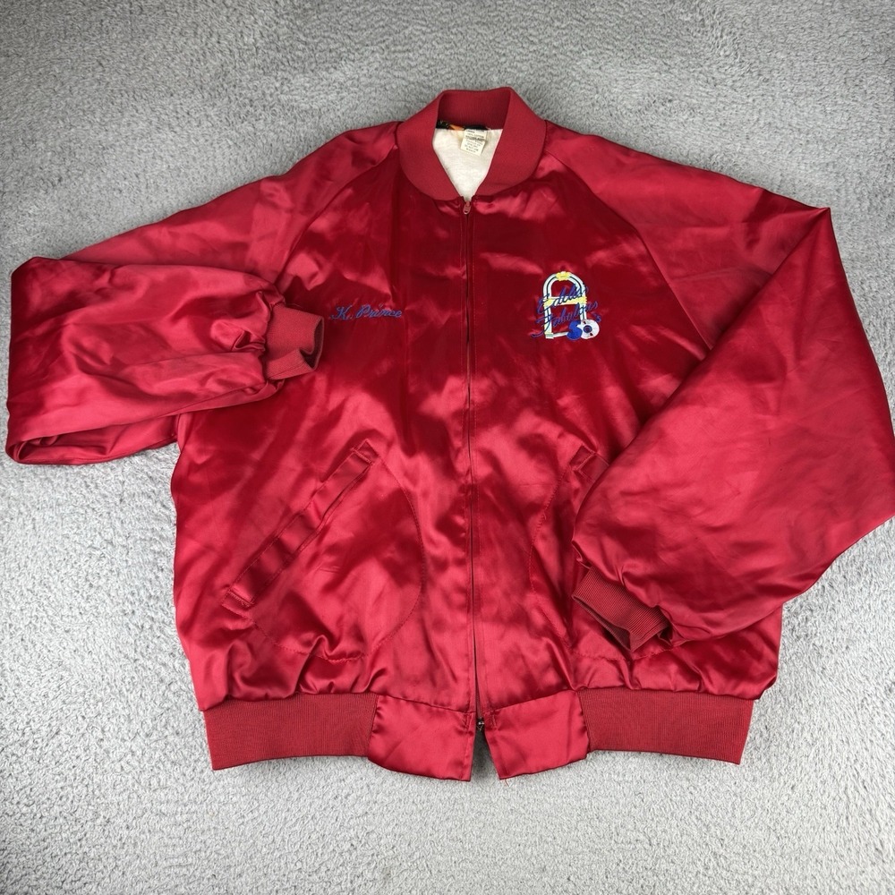 vintage pla jac jacket Red East Coast Rockets Red Satin Men's‎ Size Xl Eddies